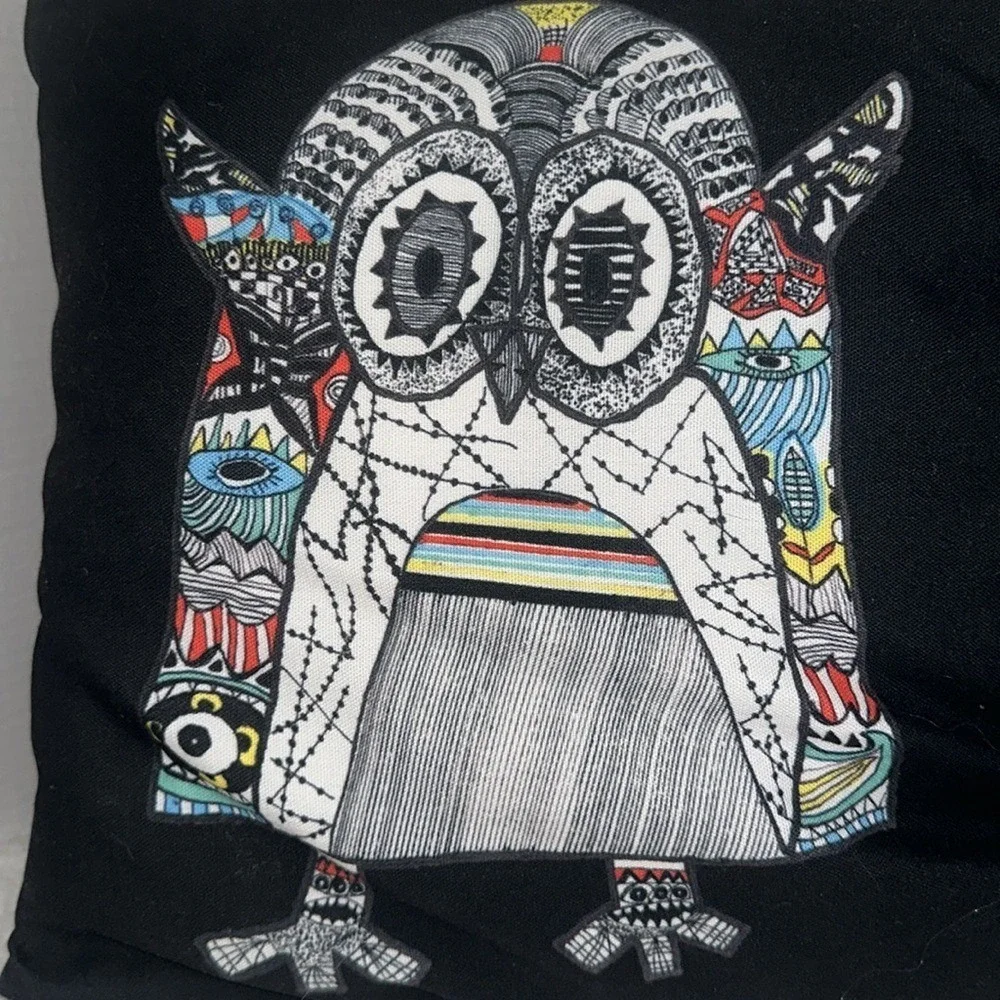 Psychedelic Owl Decorative Throw Pillow Black Canvas Boho Abstract Art Accent
